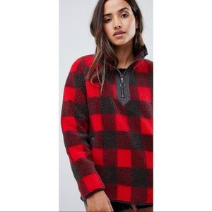 HP! 🥳 Red Black Buffalo Check Teddy Pullover NWOT